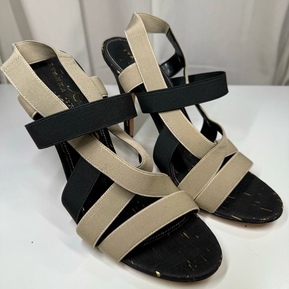 Ivanka Trump Acadia Elastic Strap Sandals 4" Heels Light Natural Womens Size 10M